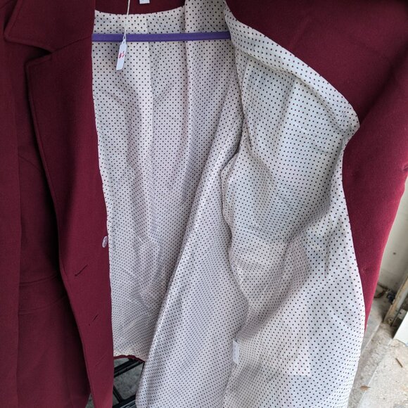 Haute Edition Women’s Maroon Wool Blend Coat – Size 3X – Polka Dot Lining - Picture 4 of 7